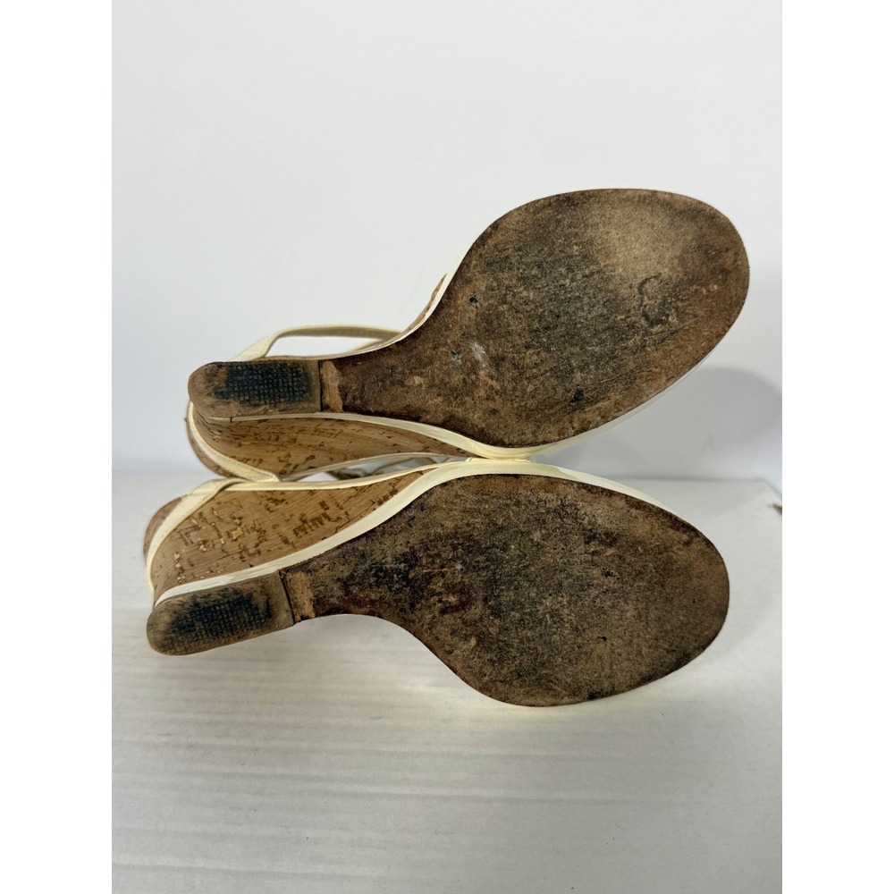 Jimmy Choo‎ London Wedge Sandals Women's Size 7 Cream Open Toe Ankle Strap - Picture 7 of 7